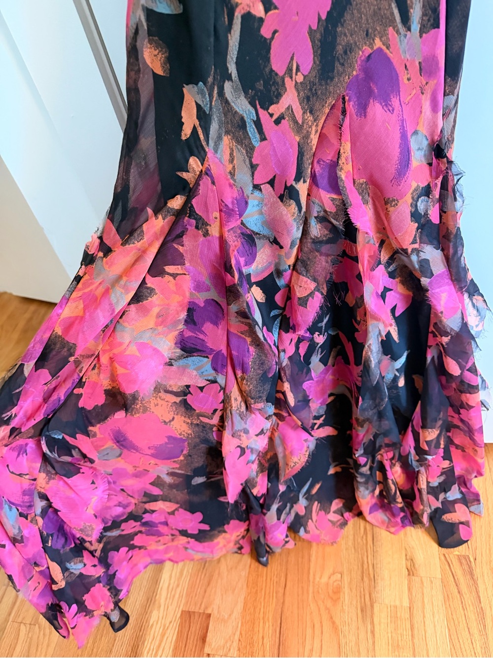 ASOS NWT Off-Shoulder Black Floral Evening Dress with Pink Accents - Picture 5 of 7